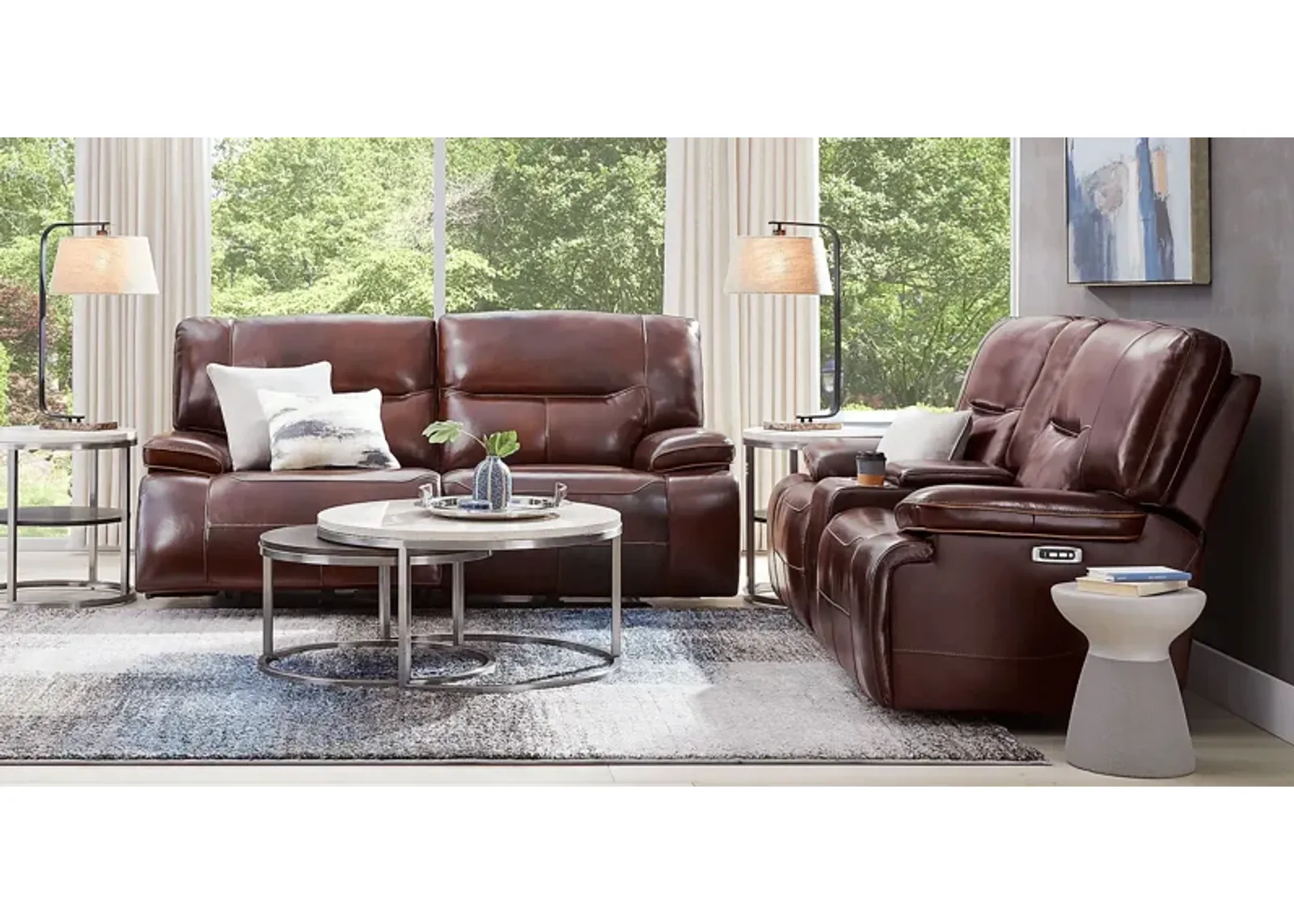 Caletta Way Merlot Leather 5 Pc Dual Power Reclining Living Room