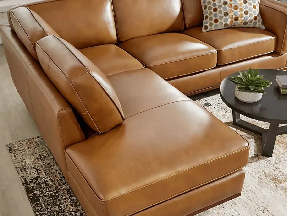 Duluth Caramel Leather 3 Pc Sectional Living Room