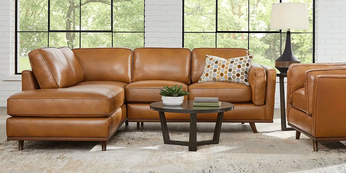 Duluth Caramel Leather 3 Pc Sectional Living Room