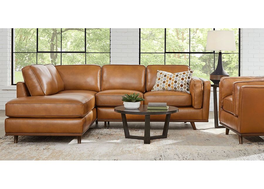 Duluth Caramel Leather 3 Pc Sectional Living Room