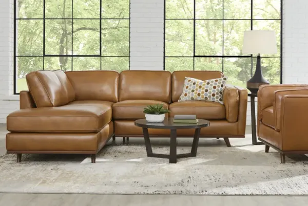 Duluth Caramel Leather 3 Pc Sectional Living Room
