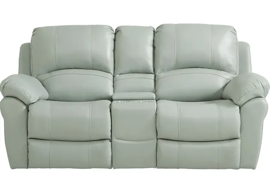 Vercelli Aqua Leather Power Reclining Console Loveseat