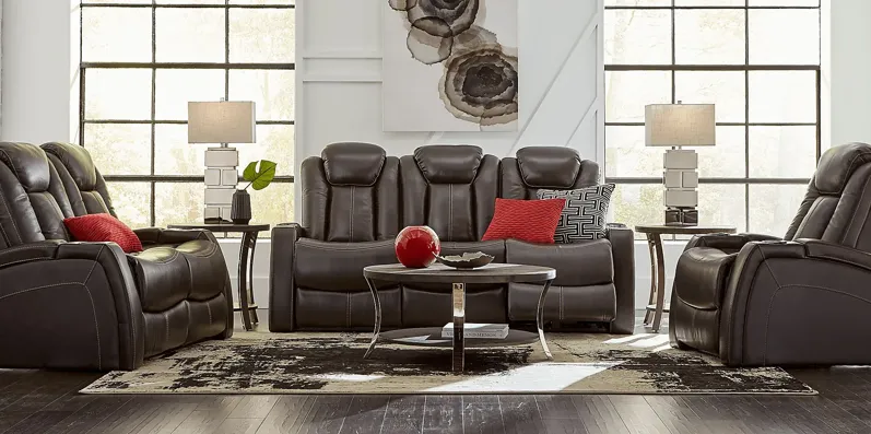 Moretti Brown Leather 6 Pc Living Room with Dual Power Reclining Sofa