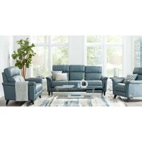 Cindy Crawford Home Avezzano Blue Leather Loveseat