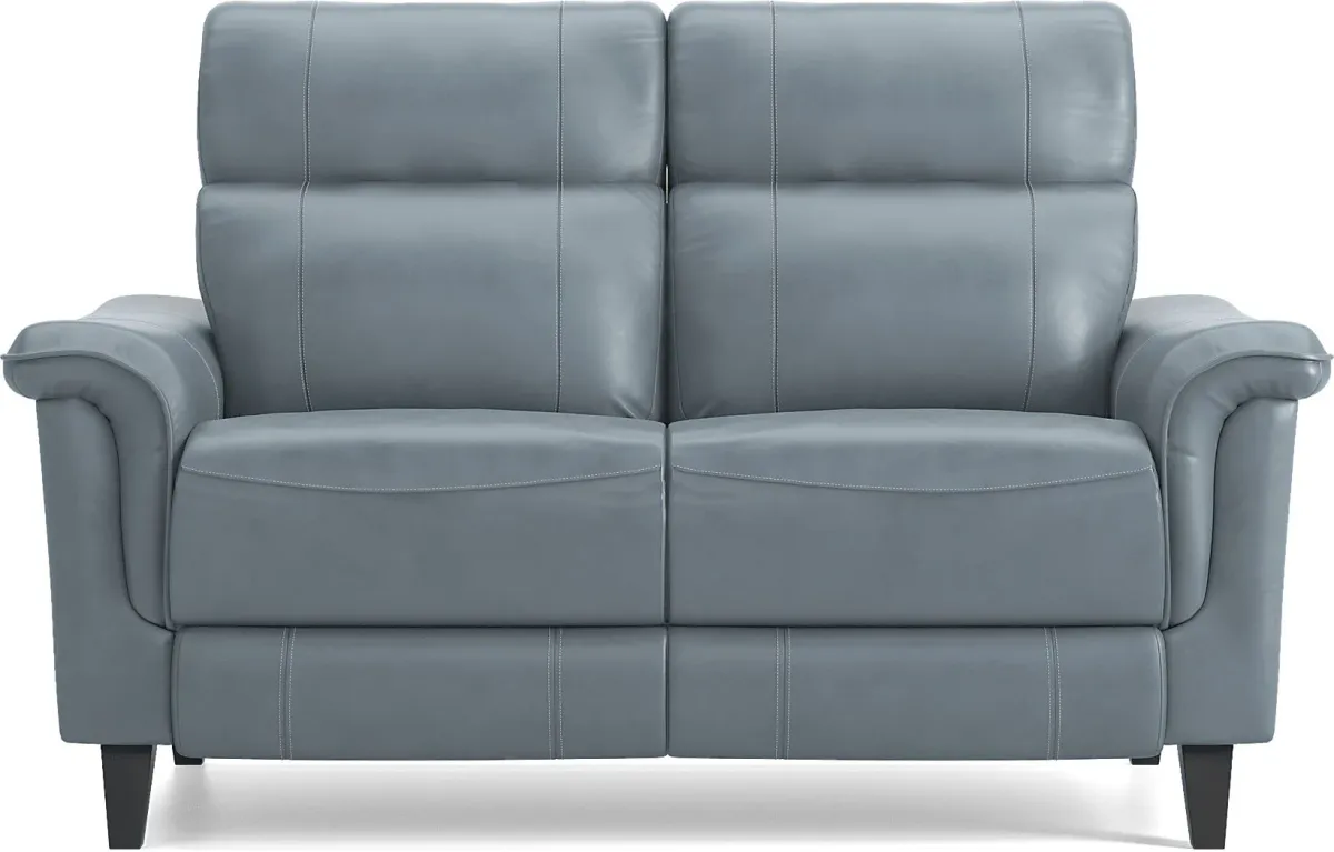 Avezzano Blue Leather Loveseat