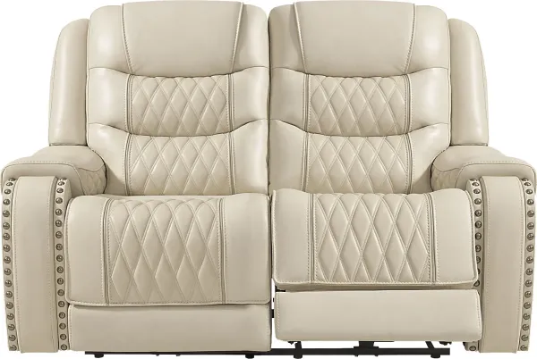 Marquee Cream Leather Reclining Loveseat
