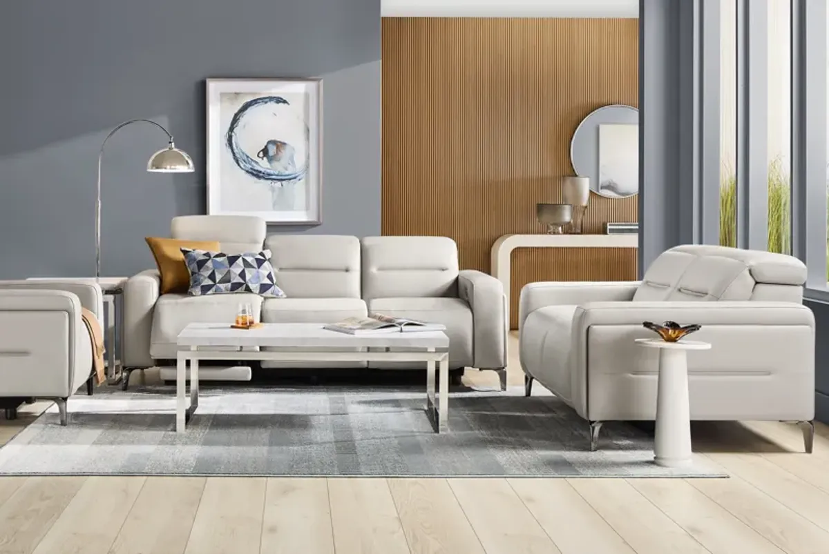 Amalfi Gray Leather 9 Pc Living Room with Dual Power Reclining Sofa