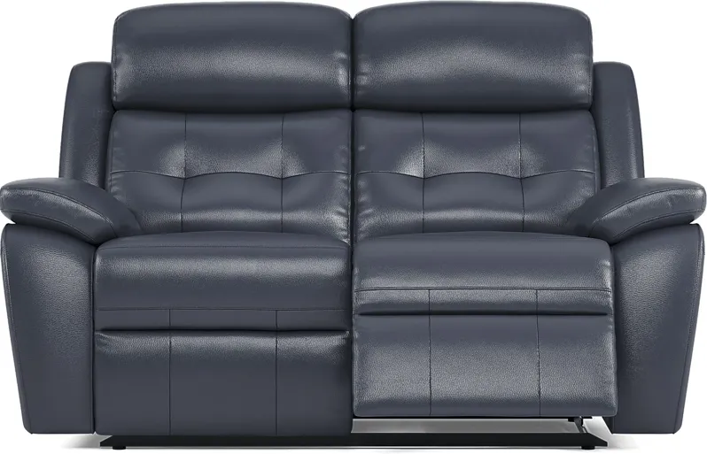 Antonin Blue Leather Reclining Loveseat