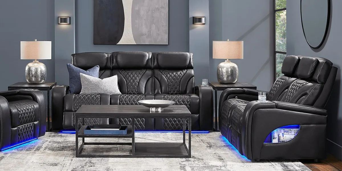 Horizon Ridge Black Leather Loveseat