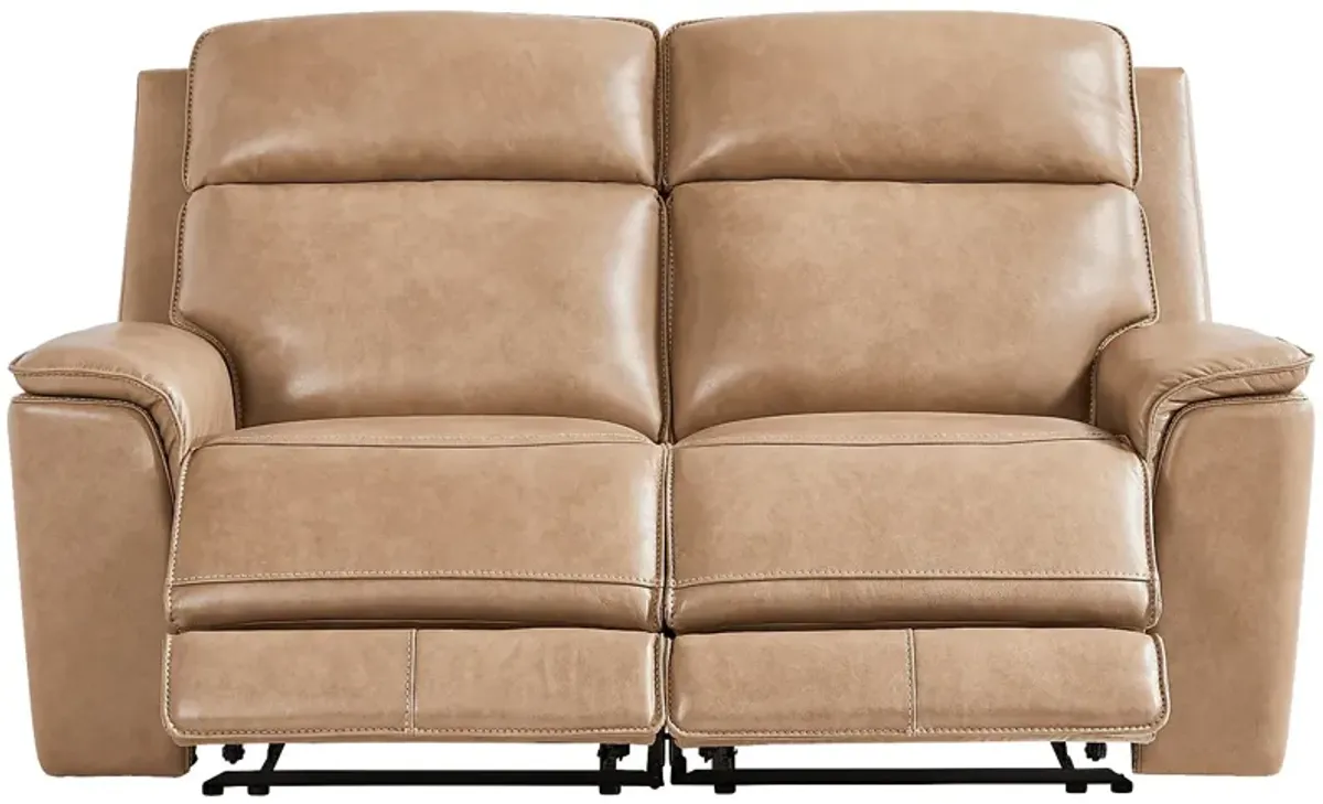 Magellan Sand Leather Reclining Loveseat