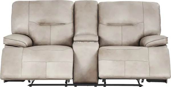 Caletta Way Beige Leather Reclining Console Loveseat