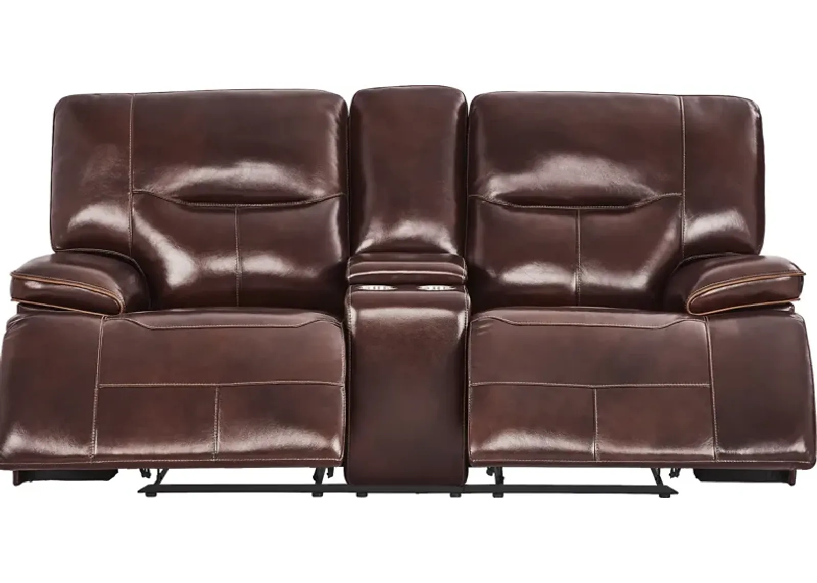 Caletta Way Merlot Leather Reclining Console Loveseat