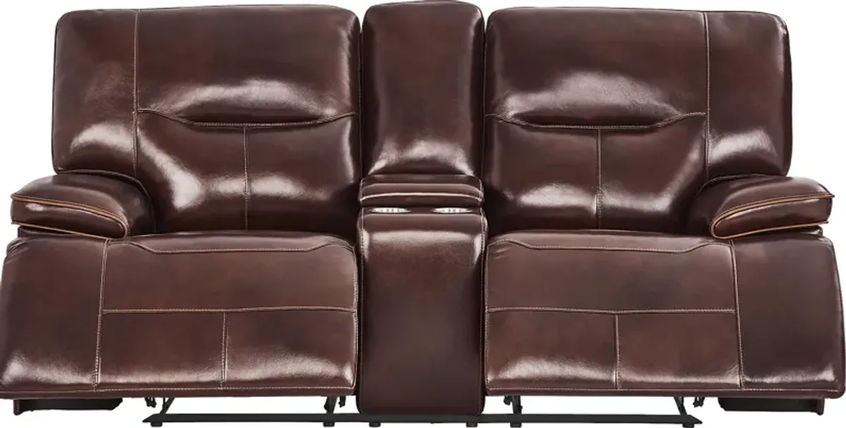 Caletta Way Merlot Leather Reclining Console Loveseat