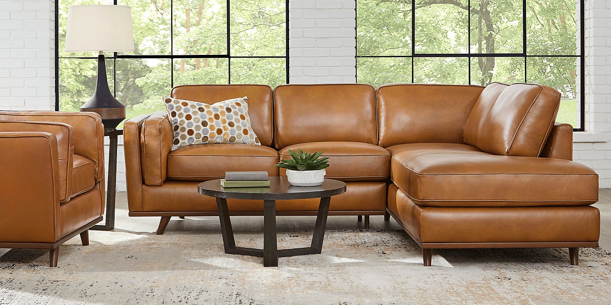Duluth Caramel Leather 6 Pc Sectional Living Room