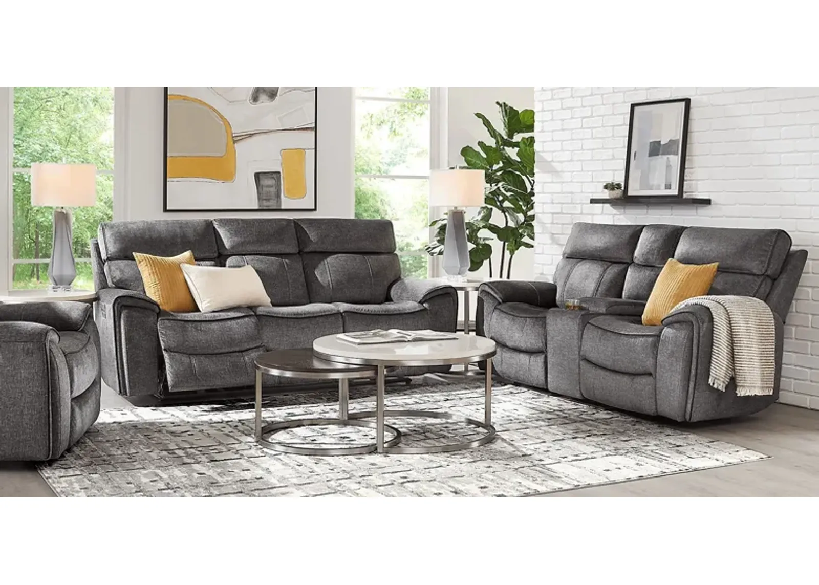 Bradshaw Place Dark Gray 5 Pc Living Room with Dual Power Reclining Sofa