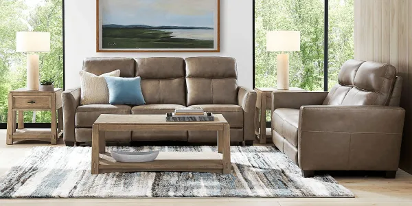 Maestro Mushroom Leather 5 Pc Living Room with Dual Power Reclining Sofa