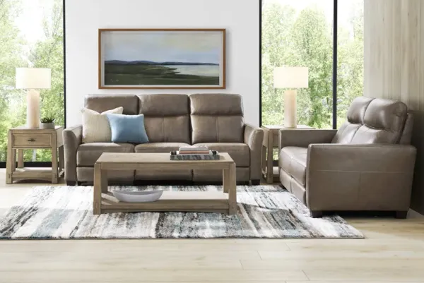 Maestro Mushroom Leather 5 Pc Living Room with Dual Power Reclining Sofa