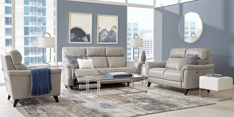 Avezzano Stone Leather 5 Pc Dual Power Reclining Living Room