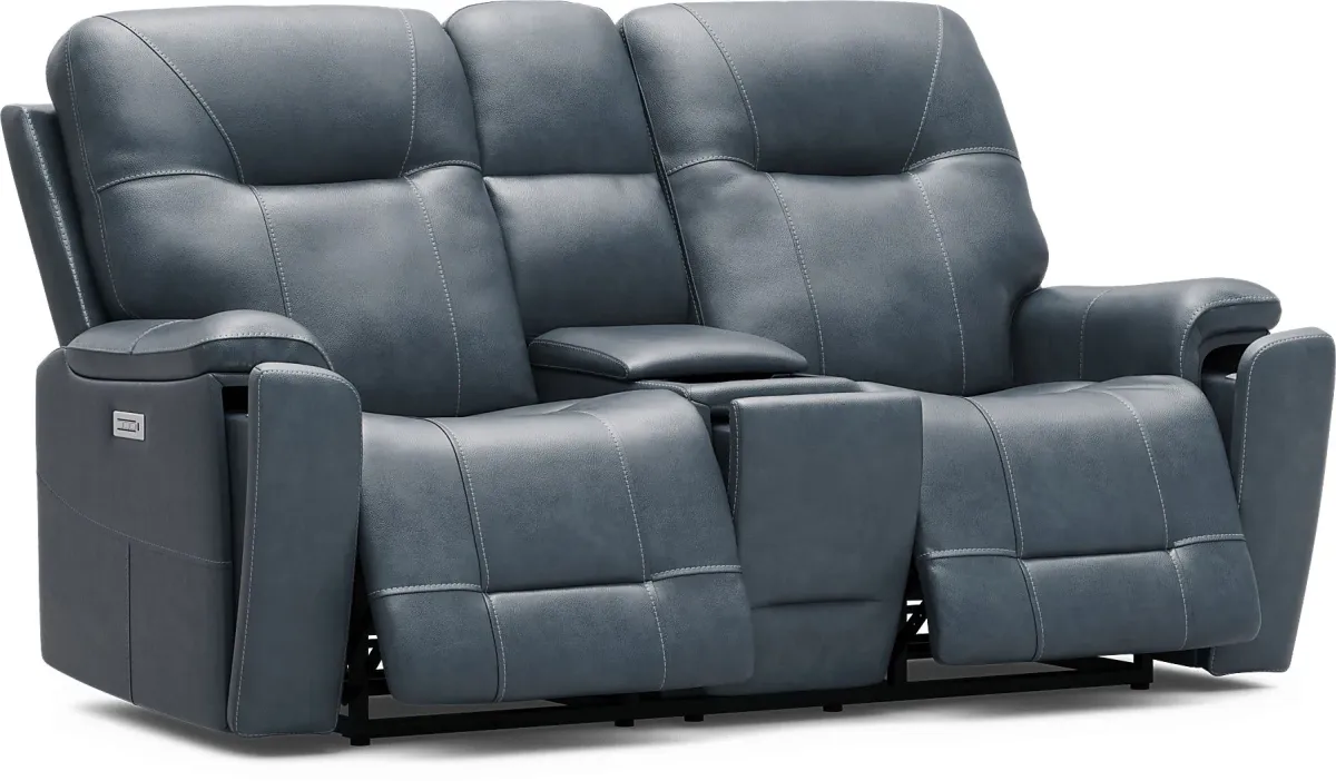 Matthews Cove Blue Leather 6 Pc Triple Power Reclining Living Room