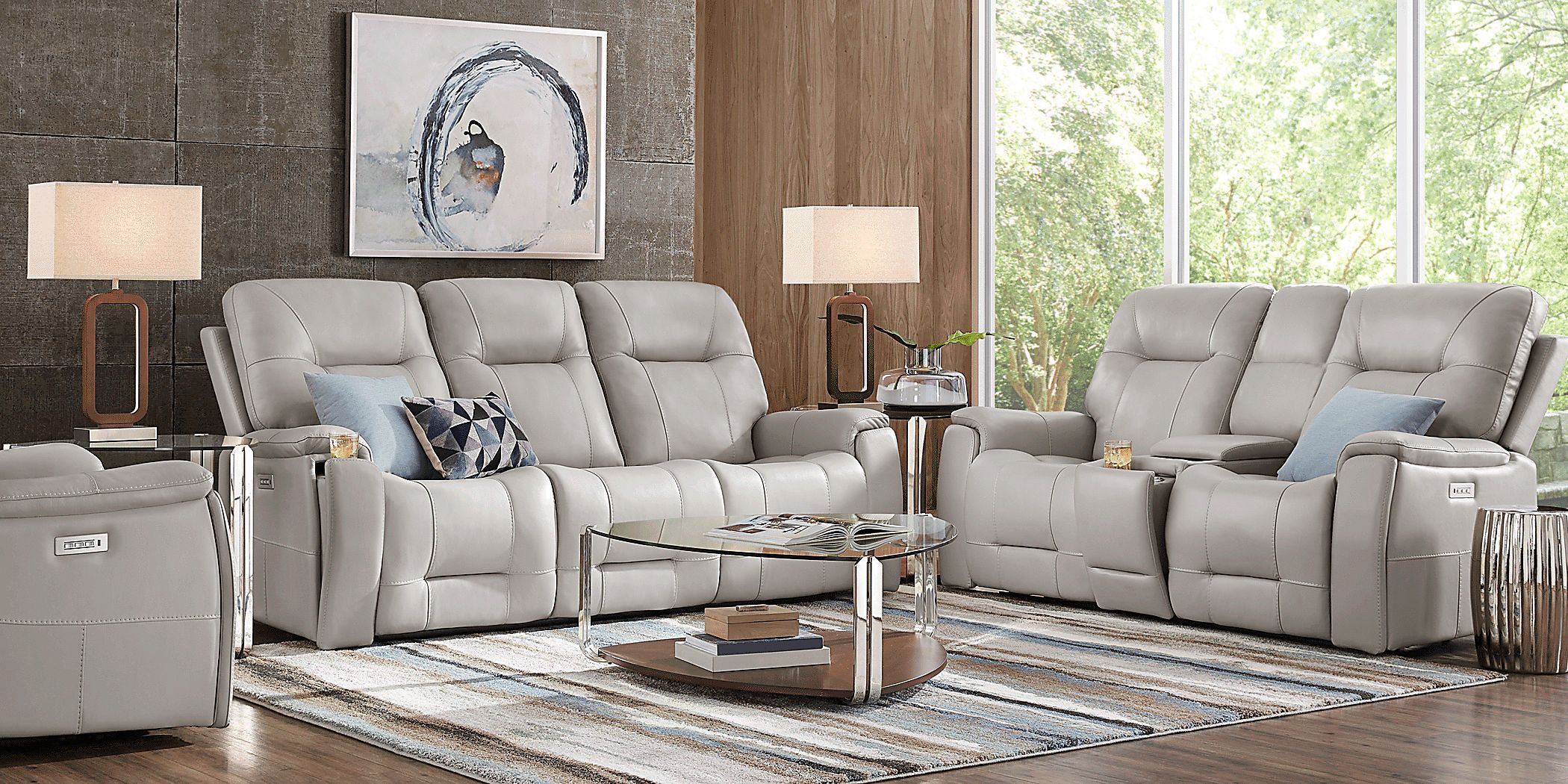 Matthews Cove Dove Gray Leather 6 Pc Triple Power Reclining Living Room