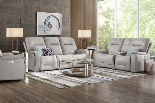 Matthews Cove Dove Gray Leather 7 Pc Triple Power Reclining Living Room
