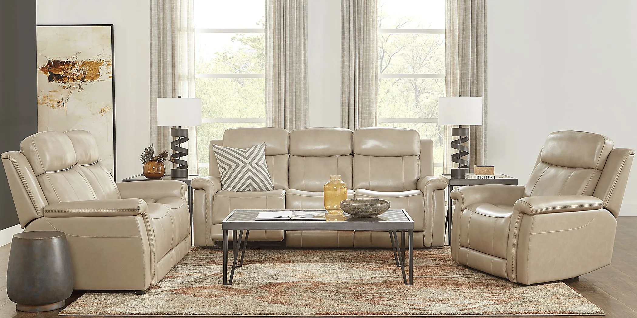 Orsini Beige Leather Loveseat