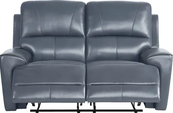 Fremont Blue Leather Reclining Loveseat