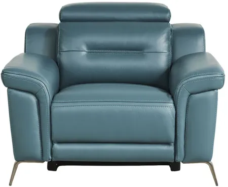 Castella Teal Leather Dual Power Recliner