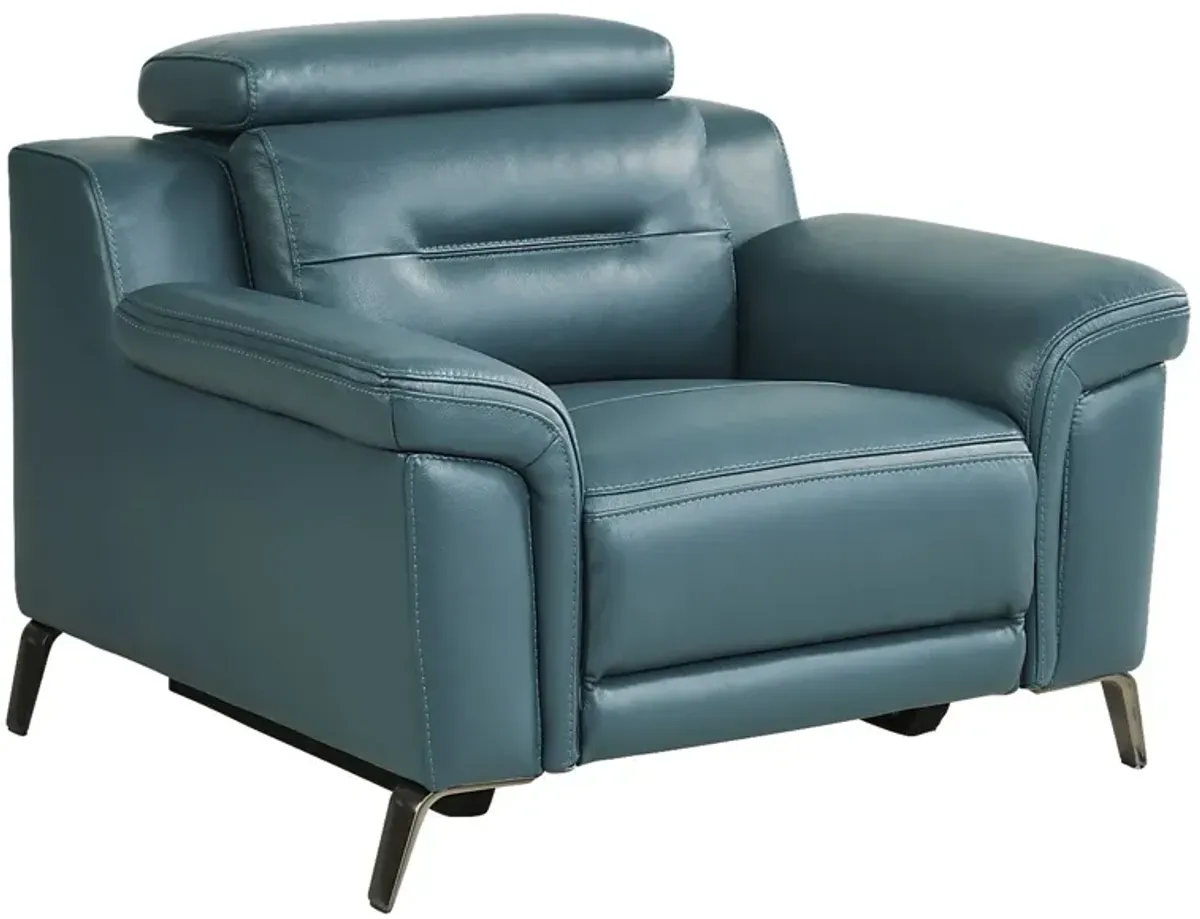 Castella Teal Leather Dual Power Recliner