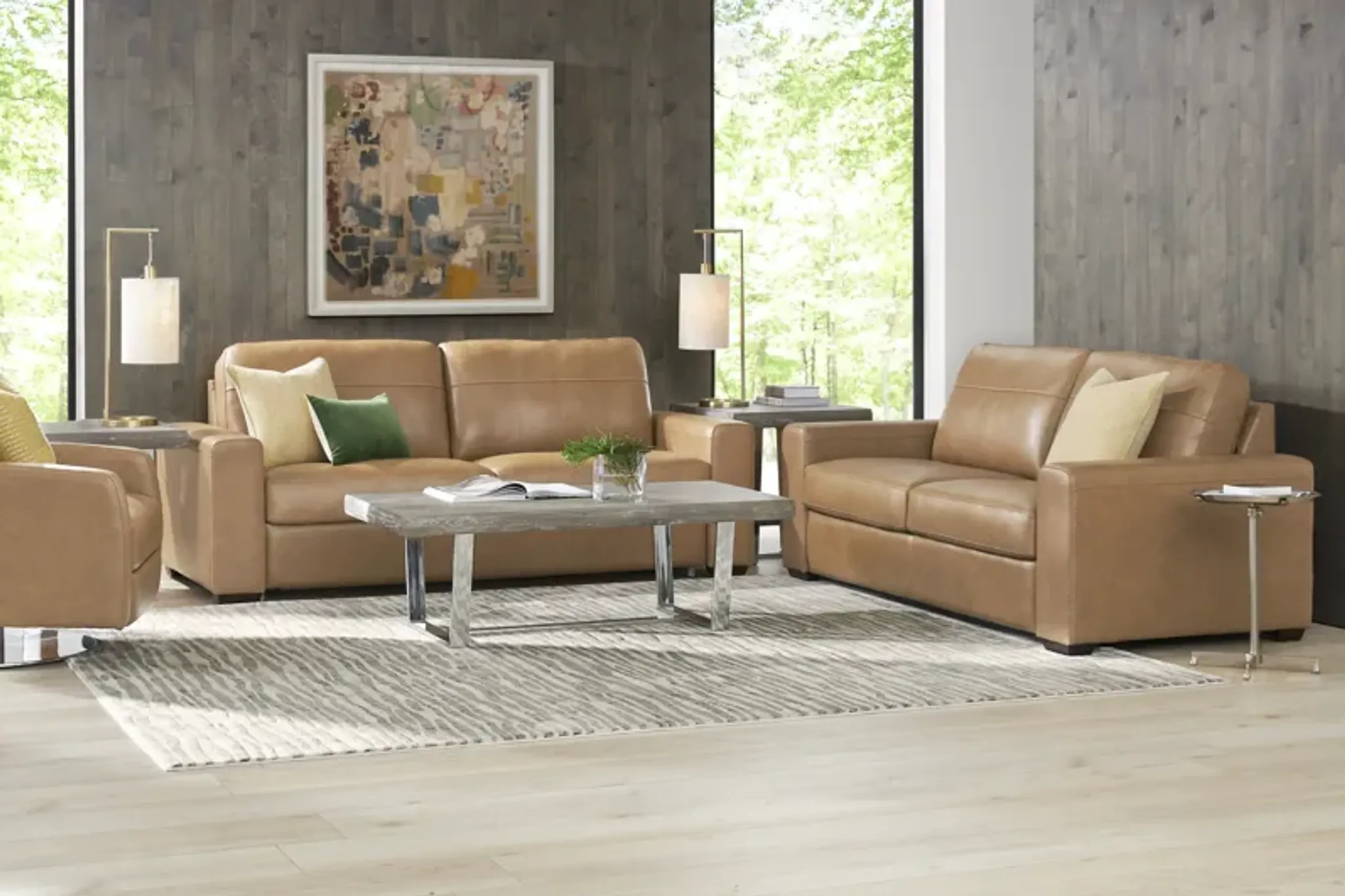 Parker Saddle Leather 5 Pc Living Room | Furniture.com
