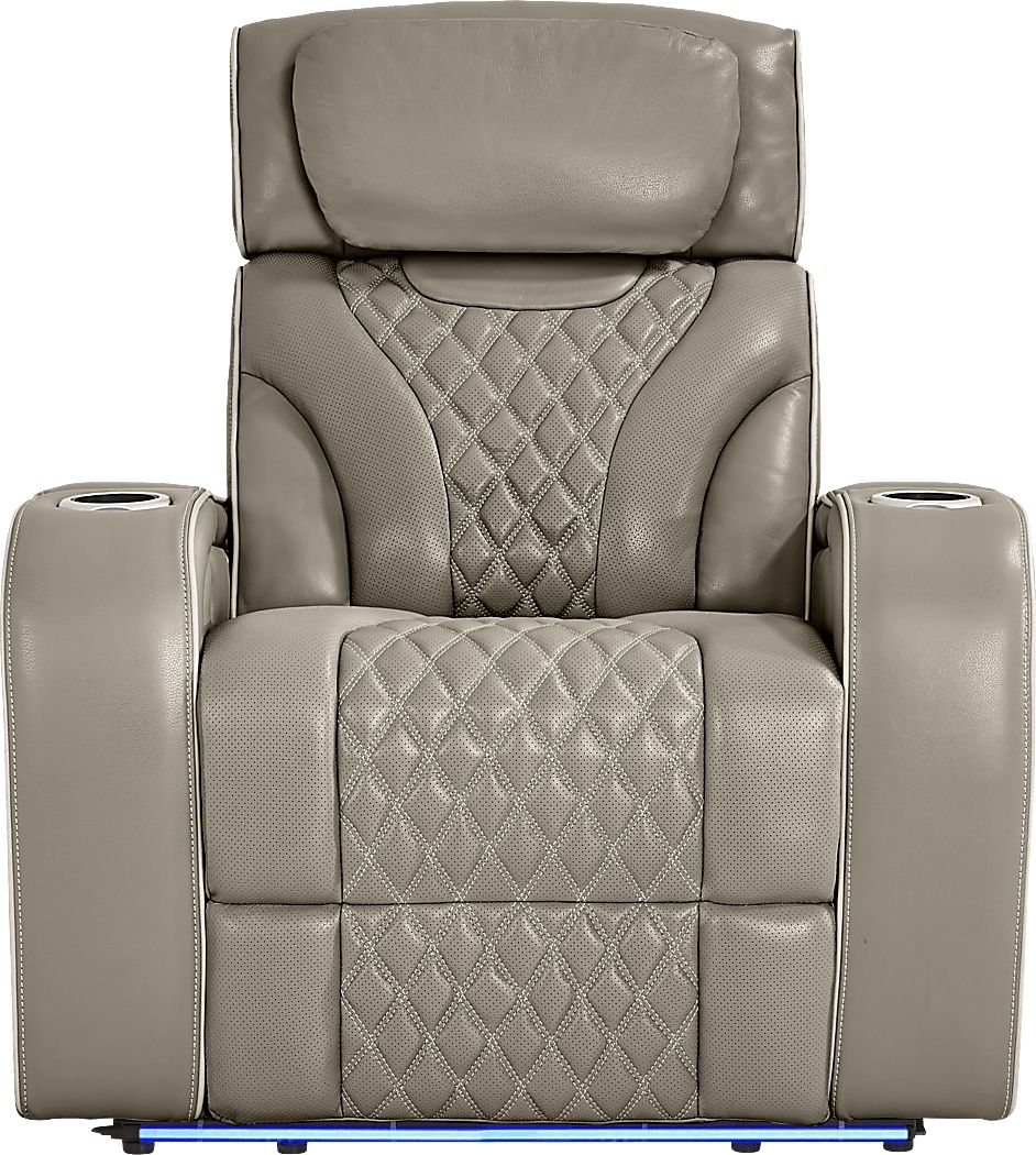 Horizon Ridge Beige Leather Triple Power Recliner With Massage And Heat