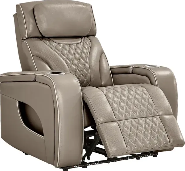 Horizon Ridge Beige Leather Triple Power Recliner with Massage and Heat