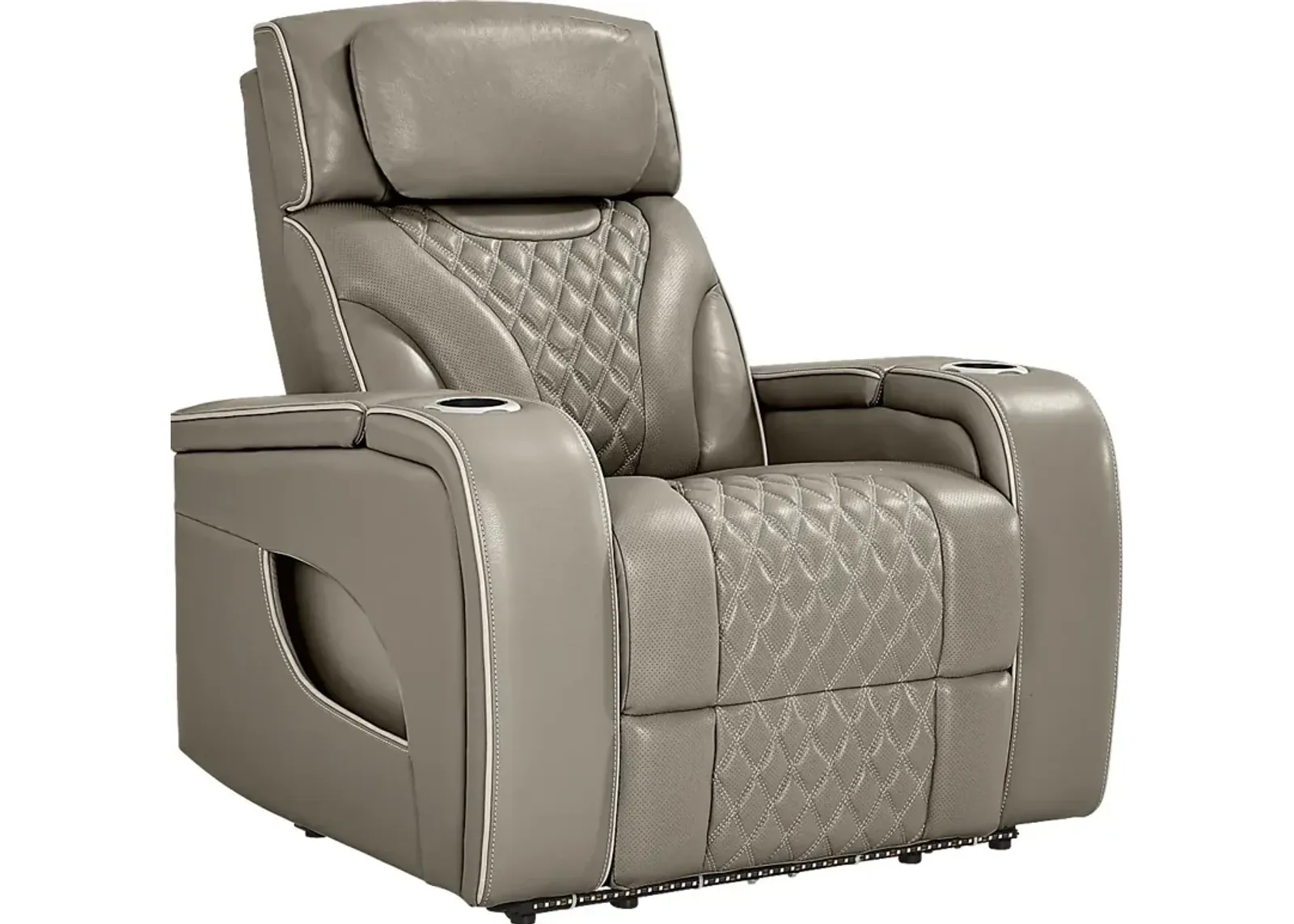 Horizon Ridge Beige Leather Triple Power Recliner with Massage and Heat