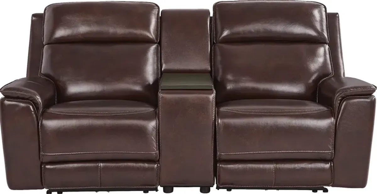Magellan Merlot Leather Dual Power Reclining Console Loveseat