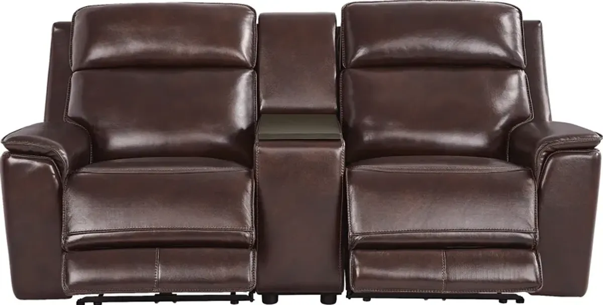 Magellan Merlot Leather Dual Power Reclining Console Loveseat