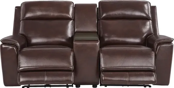 Magellan Merlot Leather Dual Power Reclining Console Loveseat