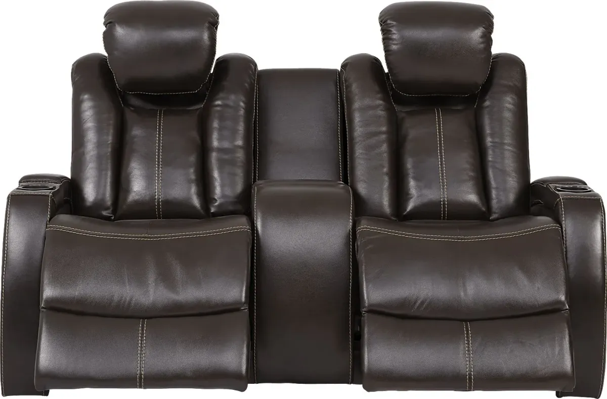 Moretti Brown Leather 5 Pc Dual Power Reclining Living Room