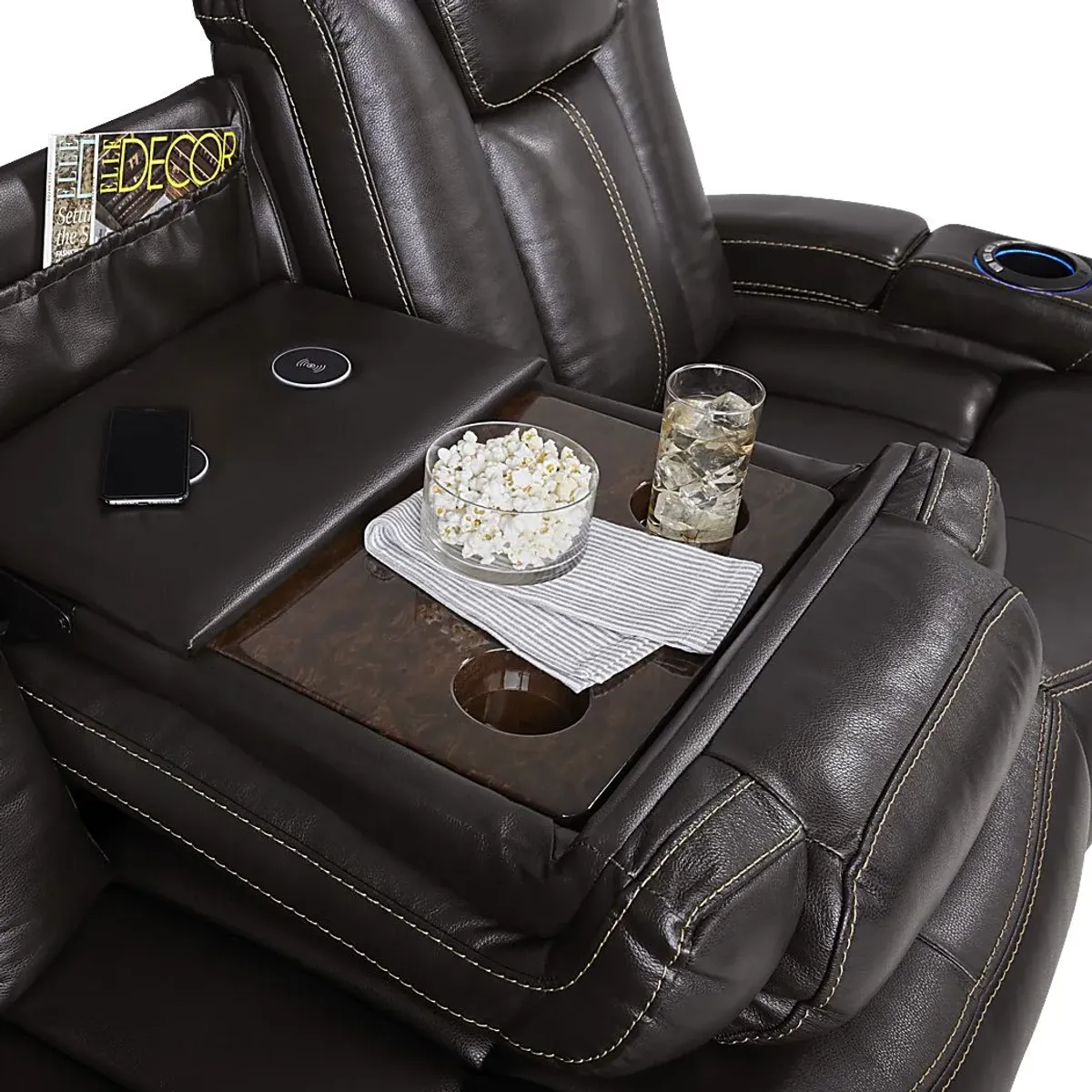 Moretti Brown Leather 5 Pc Dual Power Reclining Living Room