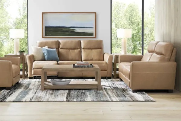 Maestro Sand Leather 6 Pc Living Room with Dual Power Reclining Sofa