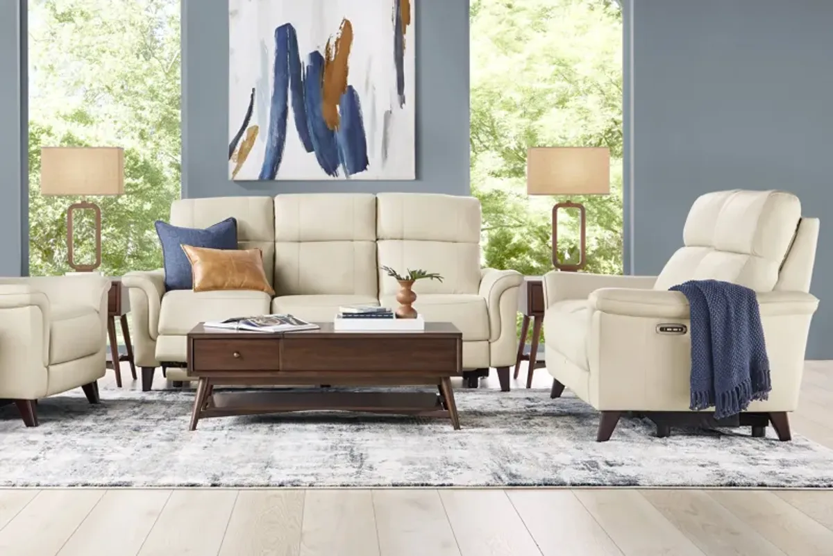 Antonella Beige Leather 7 Pc Dual Power Reclining Living Room