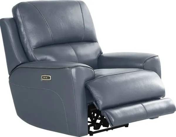 Fremont Blue Leather Dual Power Recliner