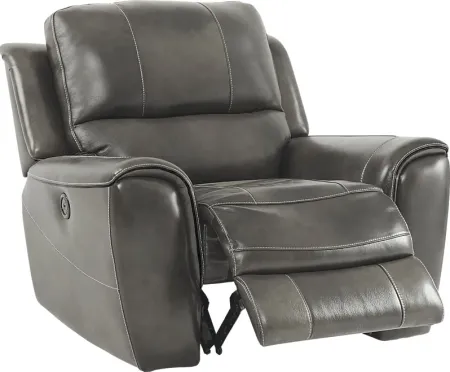 Lanzo Gray Leather Dual Power Recliner