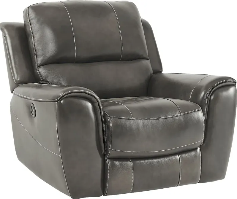 Lanzo Gray Leather Dual Power Recliner