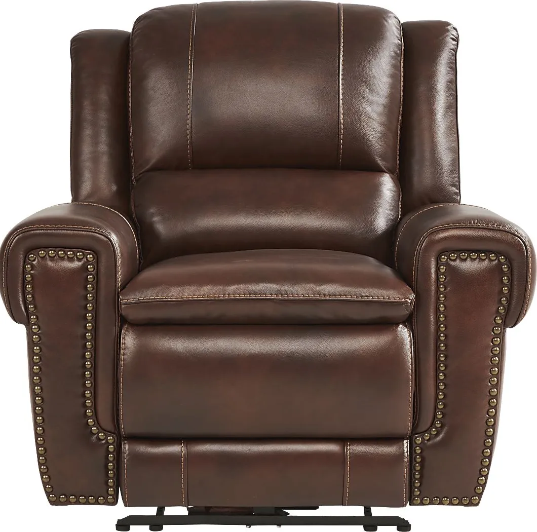 Amesbury Brown Leather Dual Power Recliner