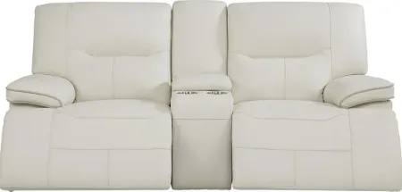 Caletta Off-White Leather Reclining Console Loveseat