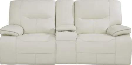 Caletta Off-White Leather Reclining Console Loveseat