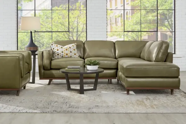 Duluth Olive Leather 3 Pc Sectional Living Room