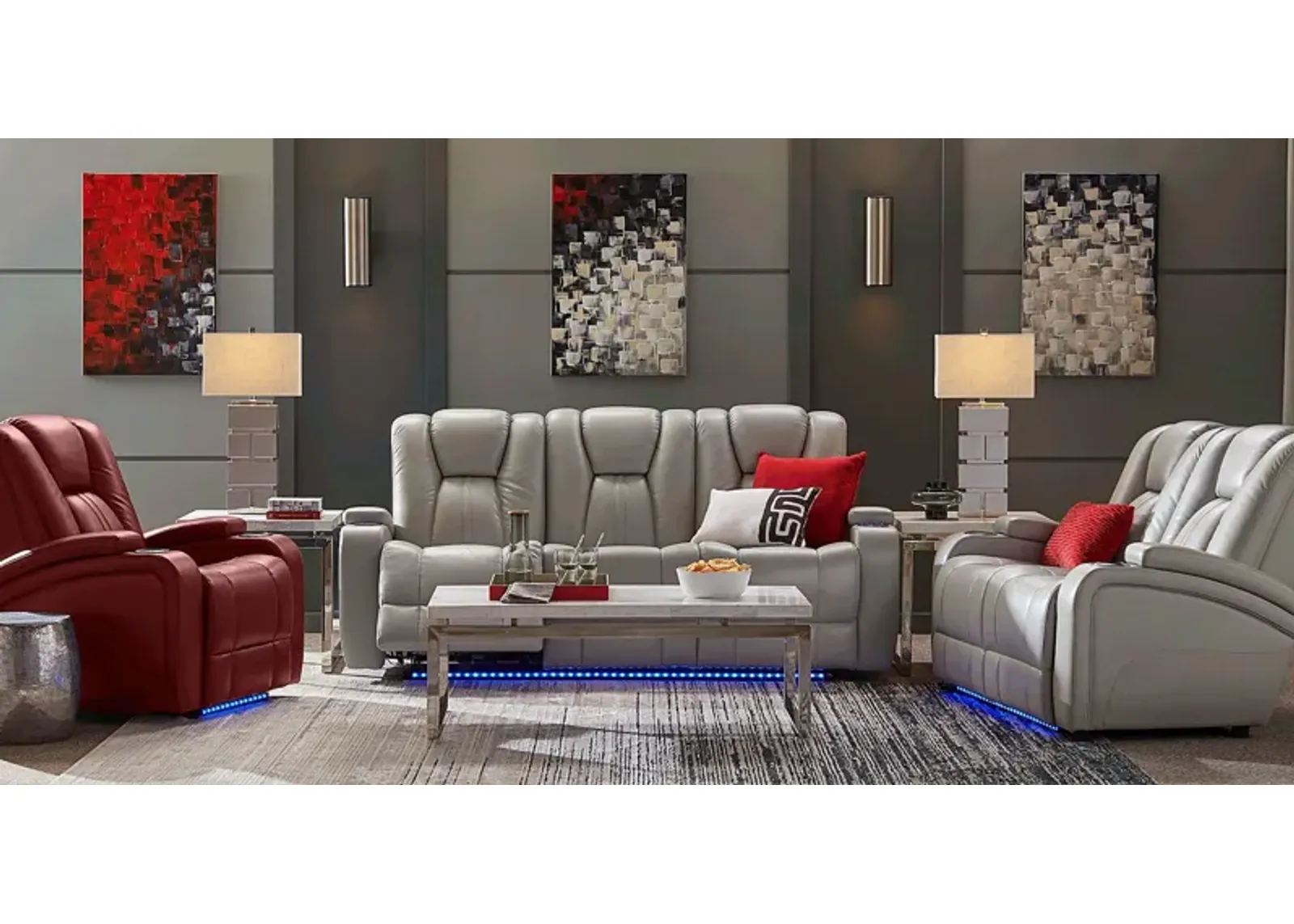 Kingvale Court Platinum 8 Pc Living Room with Dual Power Reclining Sofa