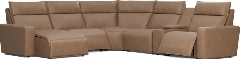 ModularTwo Saddle 6 Pc Dual Power Reclining Sectional with Media Console