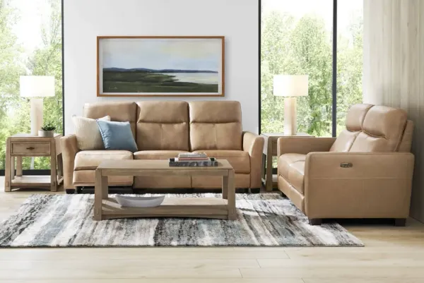 Maestro Sand Leather 5 Pc Dual Power Reclining Living Room